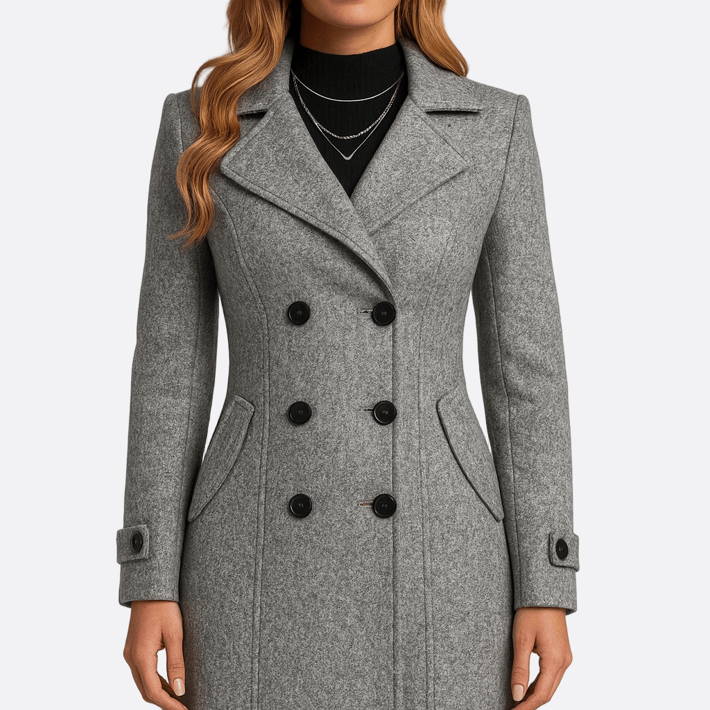 Damen - Langer Wintermantel - Zweireiher - Stilvoller, warmer Mantel für kalte Tage
