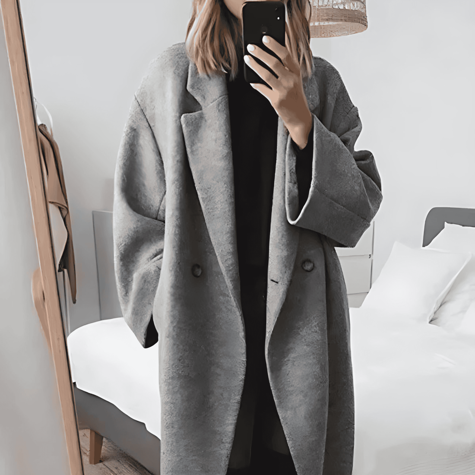 Damen - Langer Wintermantel mit Revers - Ein-Knopf-Verschluss - Stilvoller Warmhalter für kalte Tage
