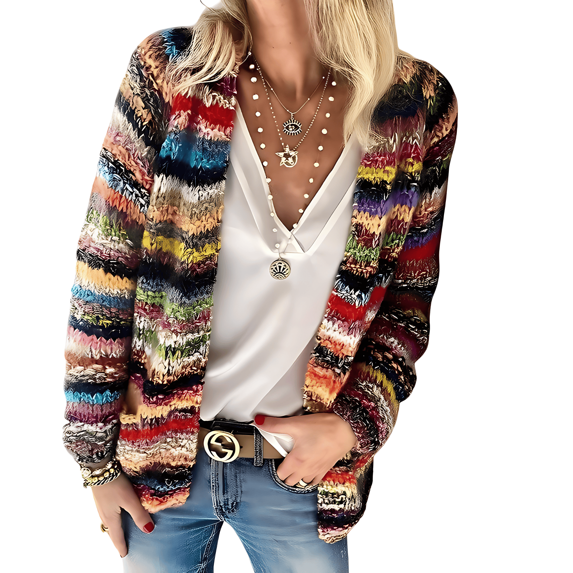 Damen - Lässige mehrfarbige Strickjacke - Kuscheliges Material - Perfekt für jeden Anlass