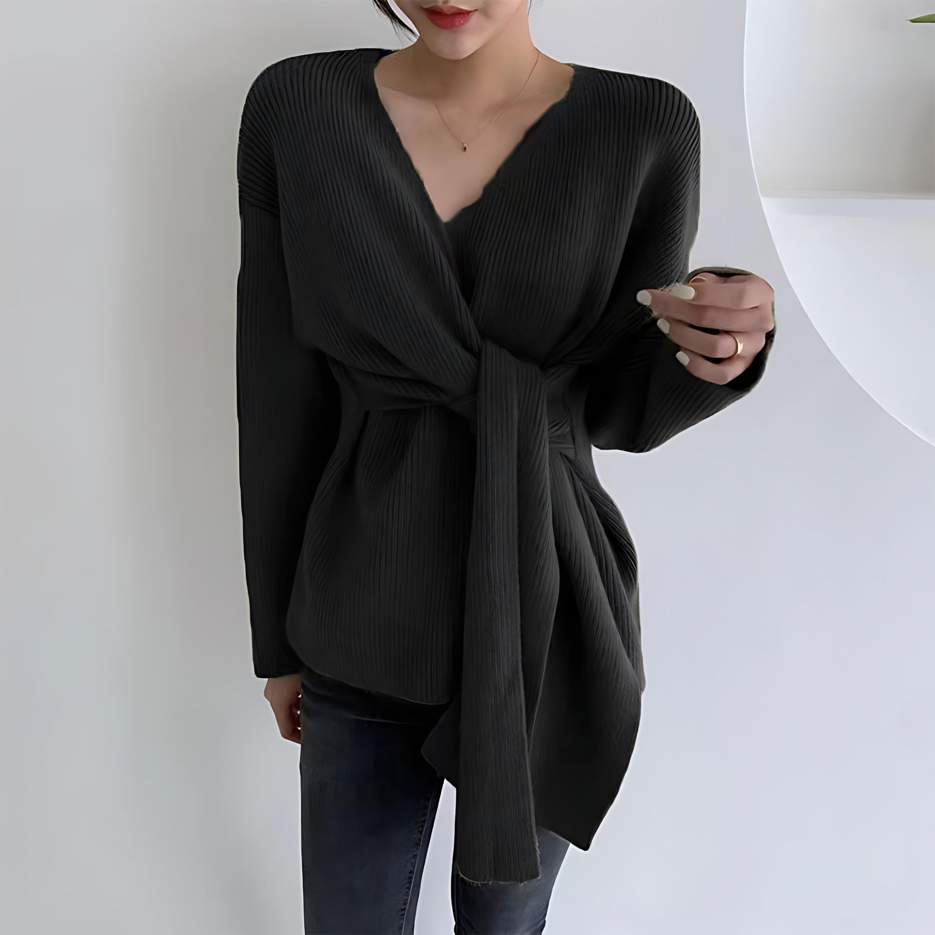 Damen - Lässiger Wickel Pullover - Trendy Krawattenbändchen - Bequemer und Stilvoller Look für Jeden Tag