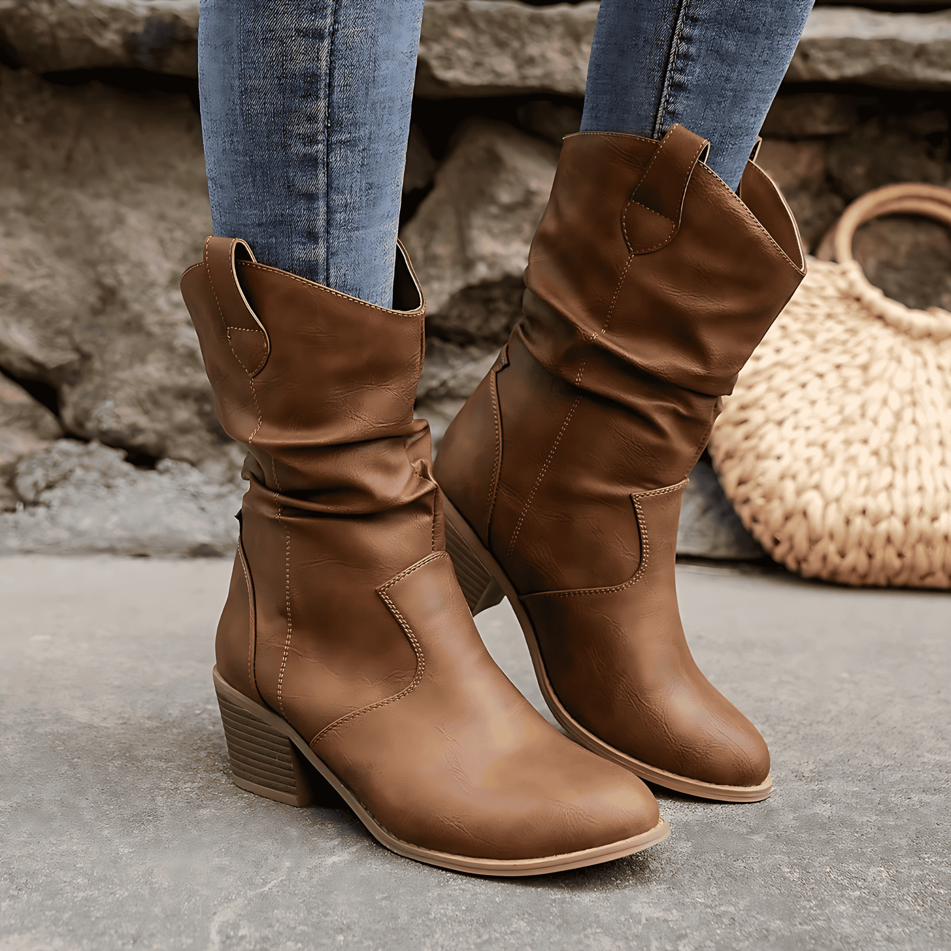Damen - Lederstiefel - Bequemer Absatz - Stilvolle und elegante Schuhe für jeden Anlass