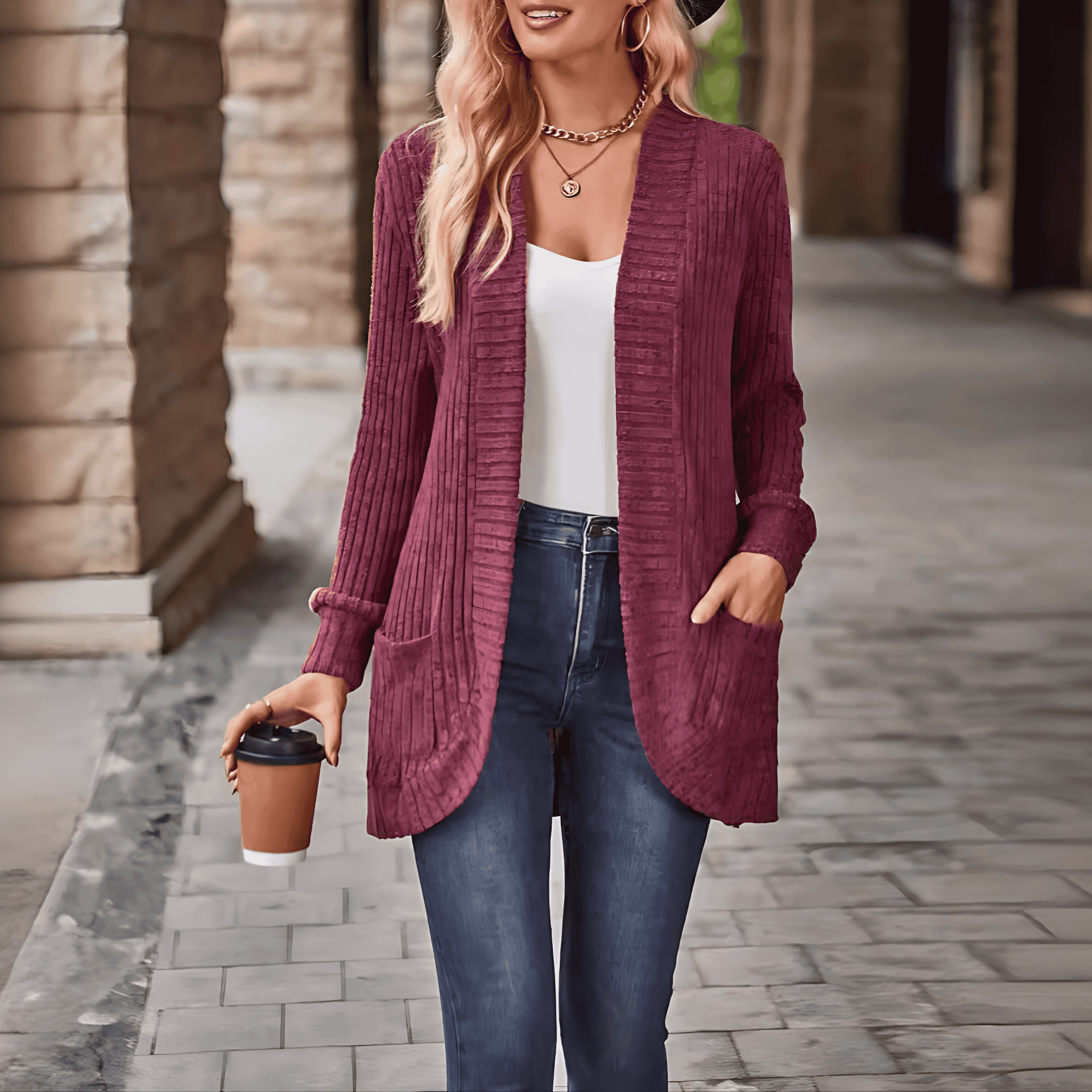 Damen - Strickjacke - Langen Ärmeln - Weicher Strick - Stilvoller Komfort für jeden Anlass
