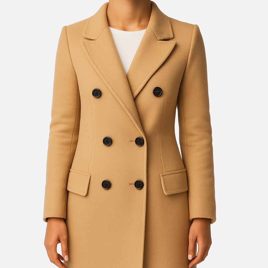Damen - Maßgeschneiderter Langer Mantel mit Gürtel - Wollmischung - Elegante Stil und Komfort