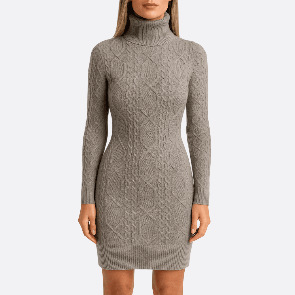 Damen - Midikleid - Fasermischung - Strick mit Rollkragen - Schmale Passform für stilvolle Eleganz