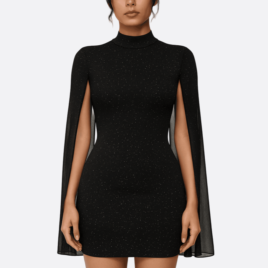 Damen - Minikleid - Transparentem Umhang - Schlanke Passform - Elegantes Design für besondere Anlässe