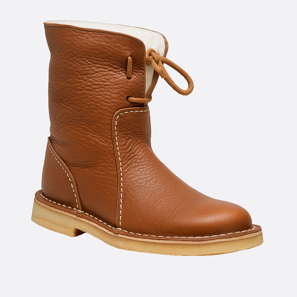 Damen - Mit Shearling gefütterte Stiefelette - Leder - Faltbare Manschette - Stilvolle und Bequeme Boots