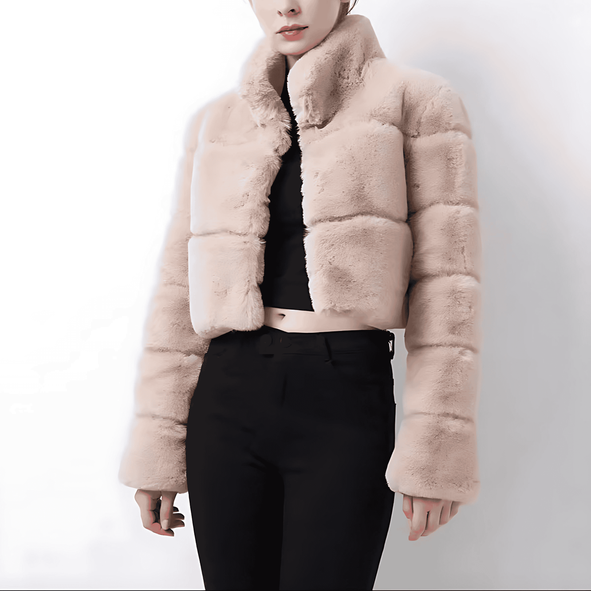 Damen - Modische kurze Jacke - Weicher Kunstpelz - Trendiger Stil für jeden Anlass