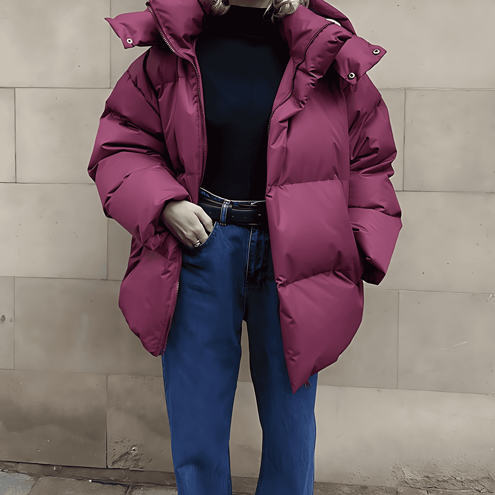 Damen - Pufferjacke - Hohem Kragen - Praktischen Taschen - Warm und stylisch für kalte Tage