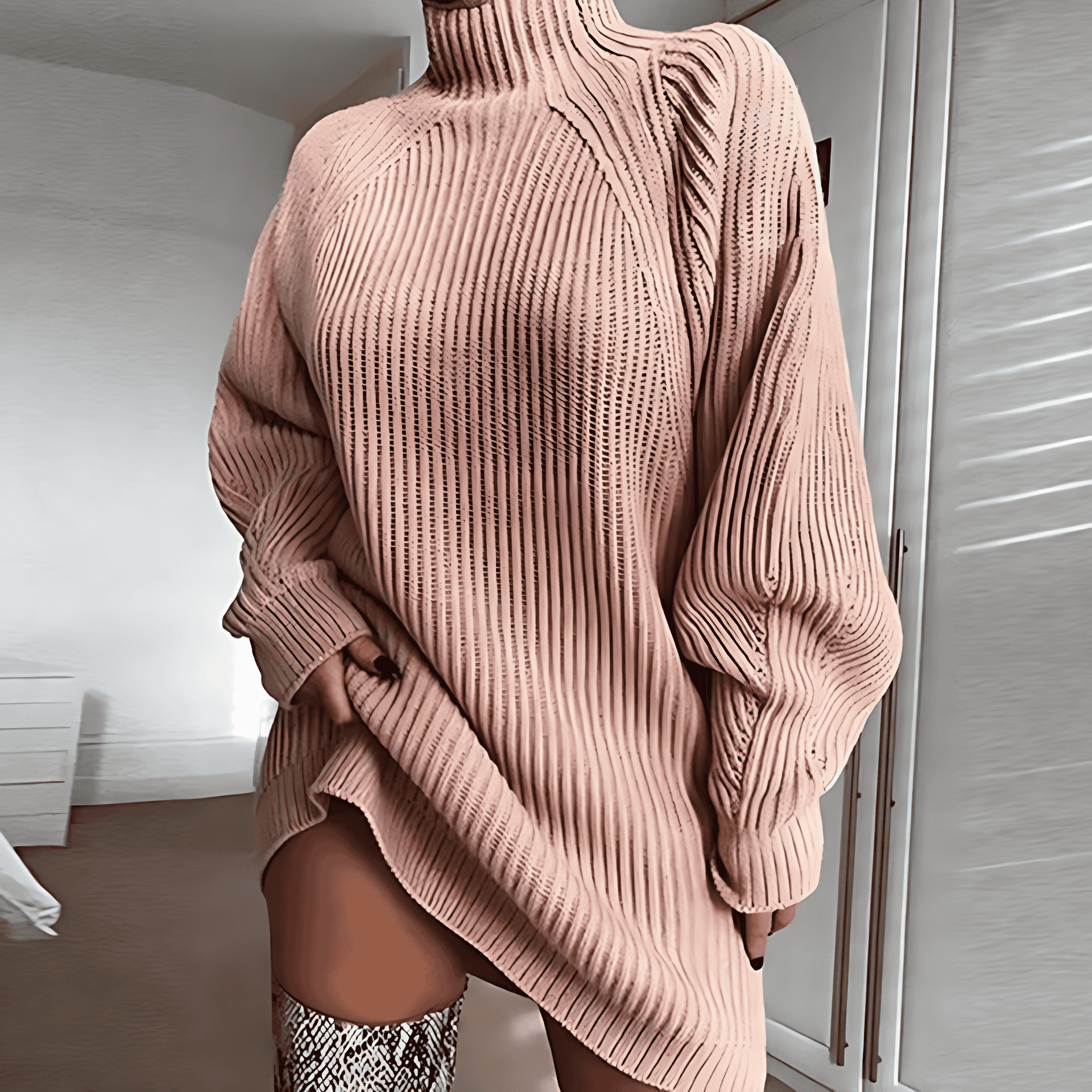 Damen - Pullover - Hohem Kragen - Raglanärmeln - Bequemer Strick für stilvolle Looks