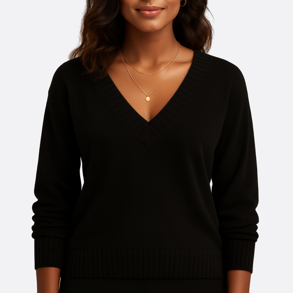 Damen - Pullover - V-Ausschnitt - Rippenbündchen - Modischer für jede Gelegenheit