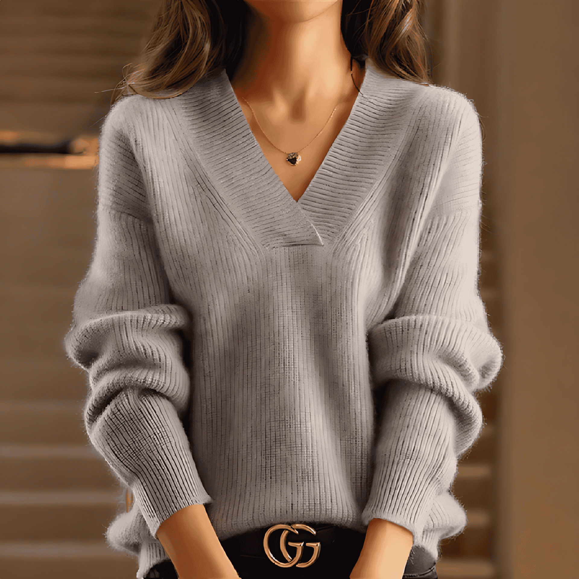 Damen - Pullover - V-Ausschnitt - Rippstrick - Stilvoller Winterlook für jeden Anlass