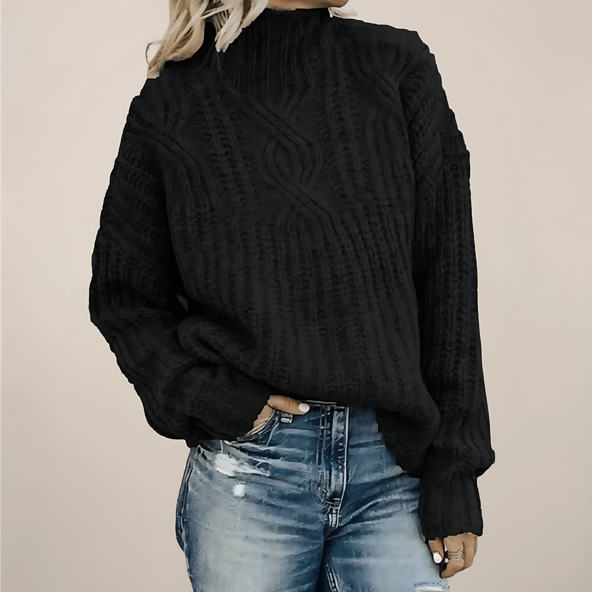 Damen - Pullover - Zopfstrick - Rundhalsausschnitt - Entspanntes Fit für jeden Anlass