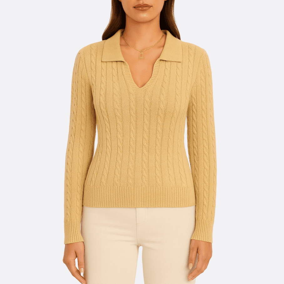 Damen - Pullover mit V-Ausschnitt - Baumwolle - Zopfstrickmuster - Bequeme Mode für jeden Anlass