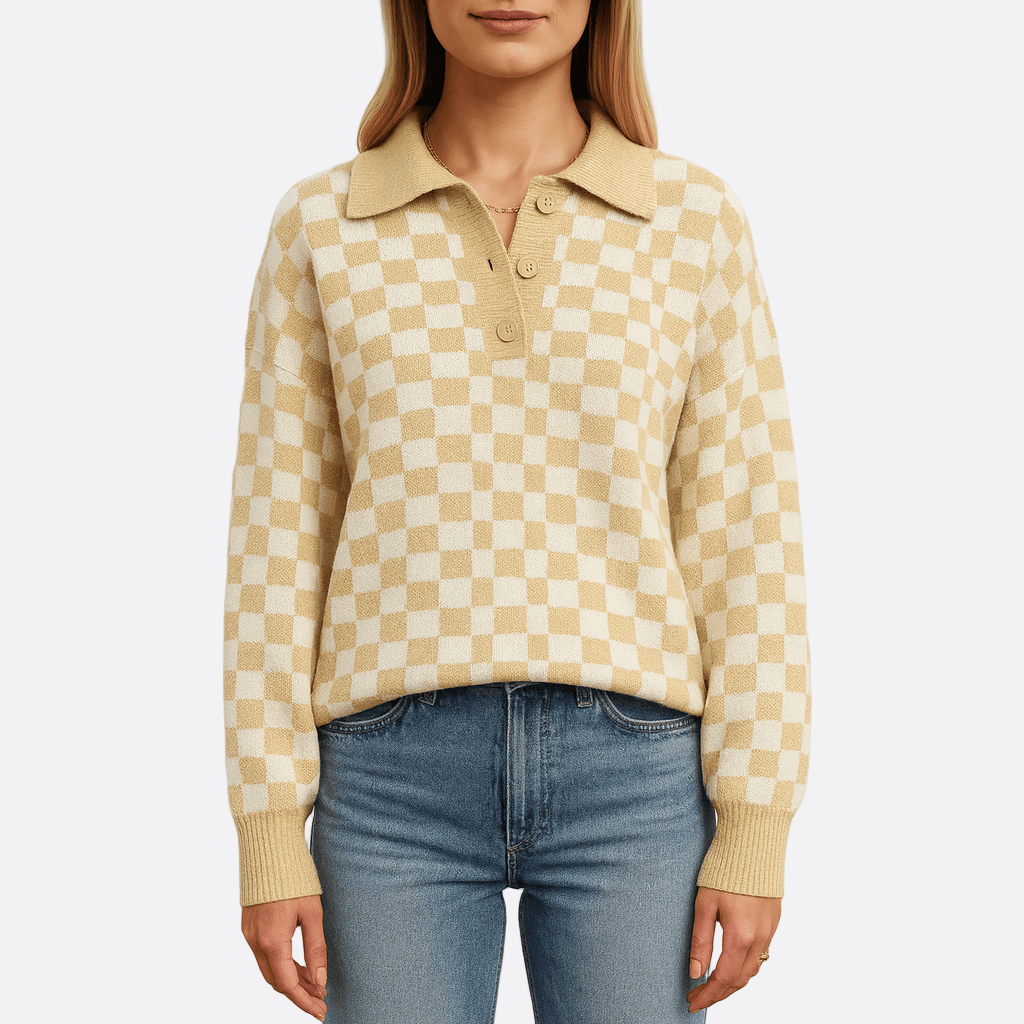 Damen - Pullover mit V-Ausschnitt - Weicher Wollstrick - Knopfleiste - Bequem und stilvoll