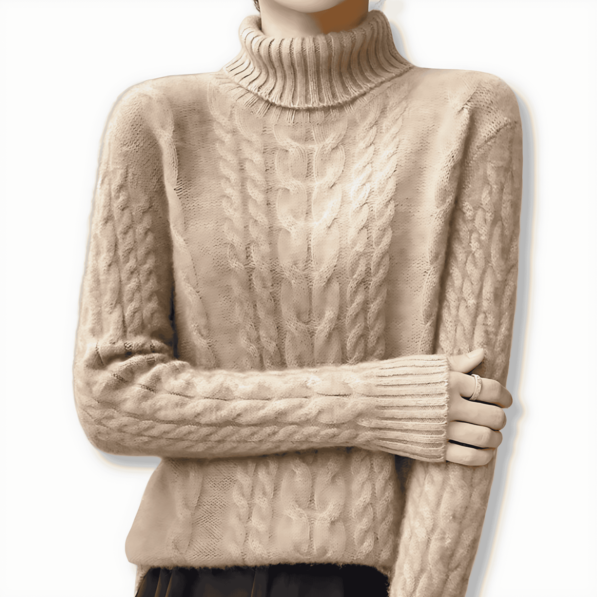 Damen - Pullover mit Zopfmuster - Rollkragen - Bequemer Strickpullover für kalte Tage