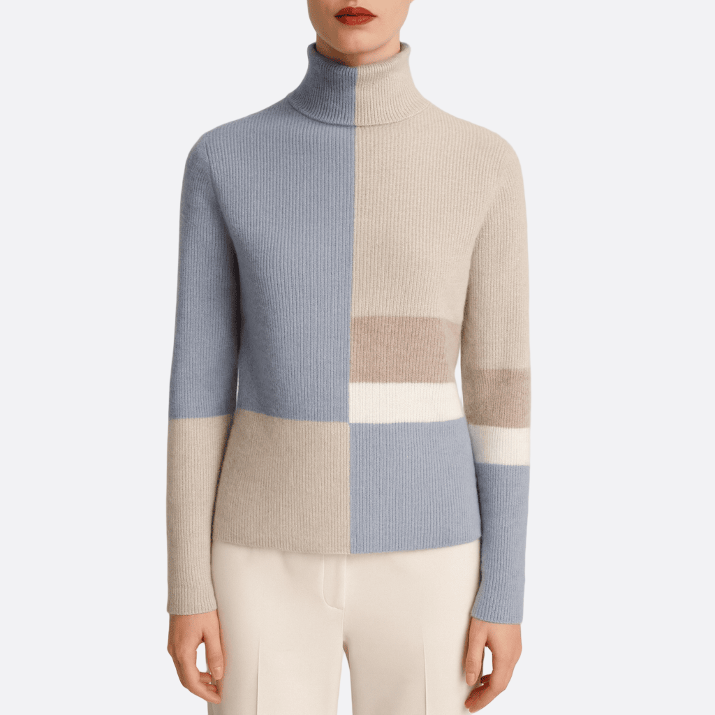 Damen - Rollkragenpullover - Farbblockdesign - Gemütlicher Strickpullover für stilvollen Komfort