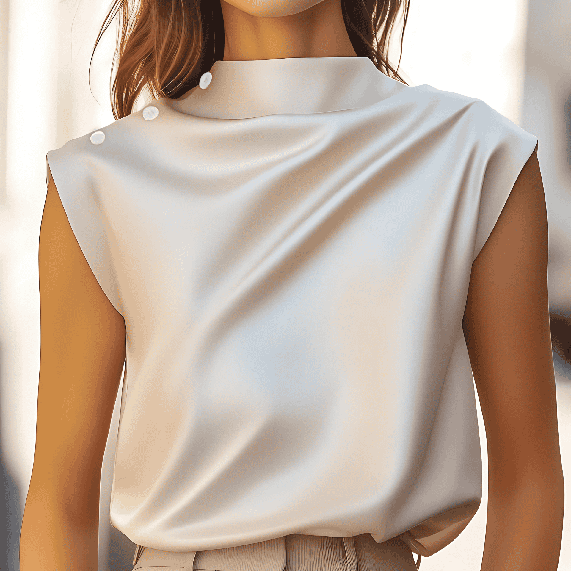 Damen - Satin Bluse - Drapierte Passform - Elegante Bluse für jeden Anlass