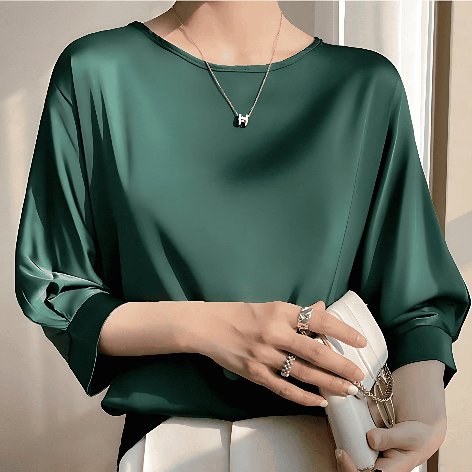 Damen - Satin Seidenbluse - Halben Ärmeln - Eleganter Stil für jeden Anlass