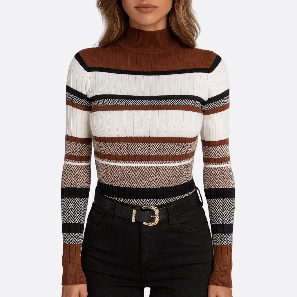 Damen - Schlanke Passform Strickpullover - Streifendesign - Bequemer Stil für jeden Anlass