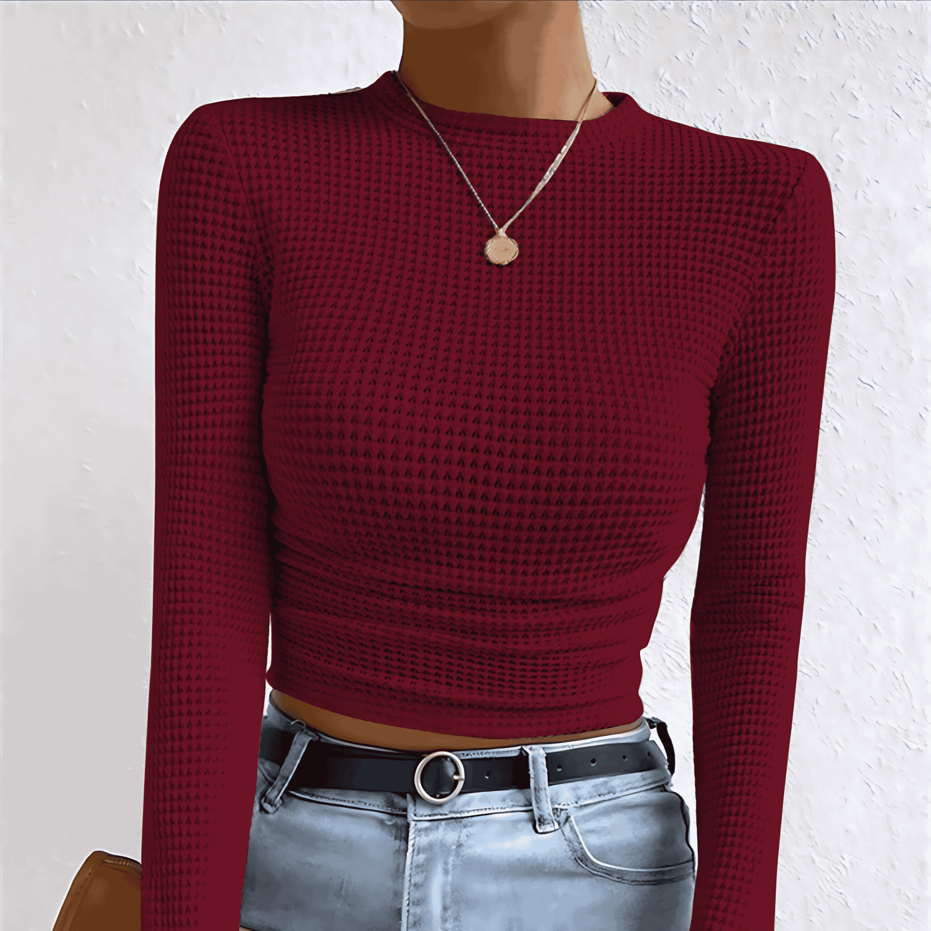 Damen - Schlanker Pullover - Waffelstrickmuster - Stilvoller Look für jeden Anlass