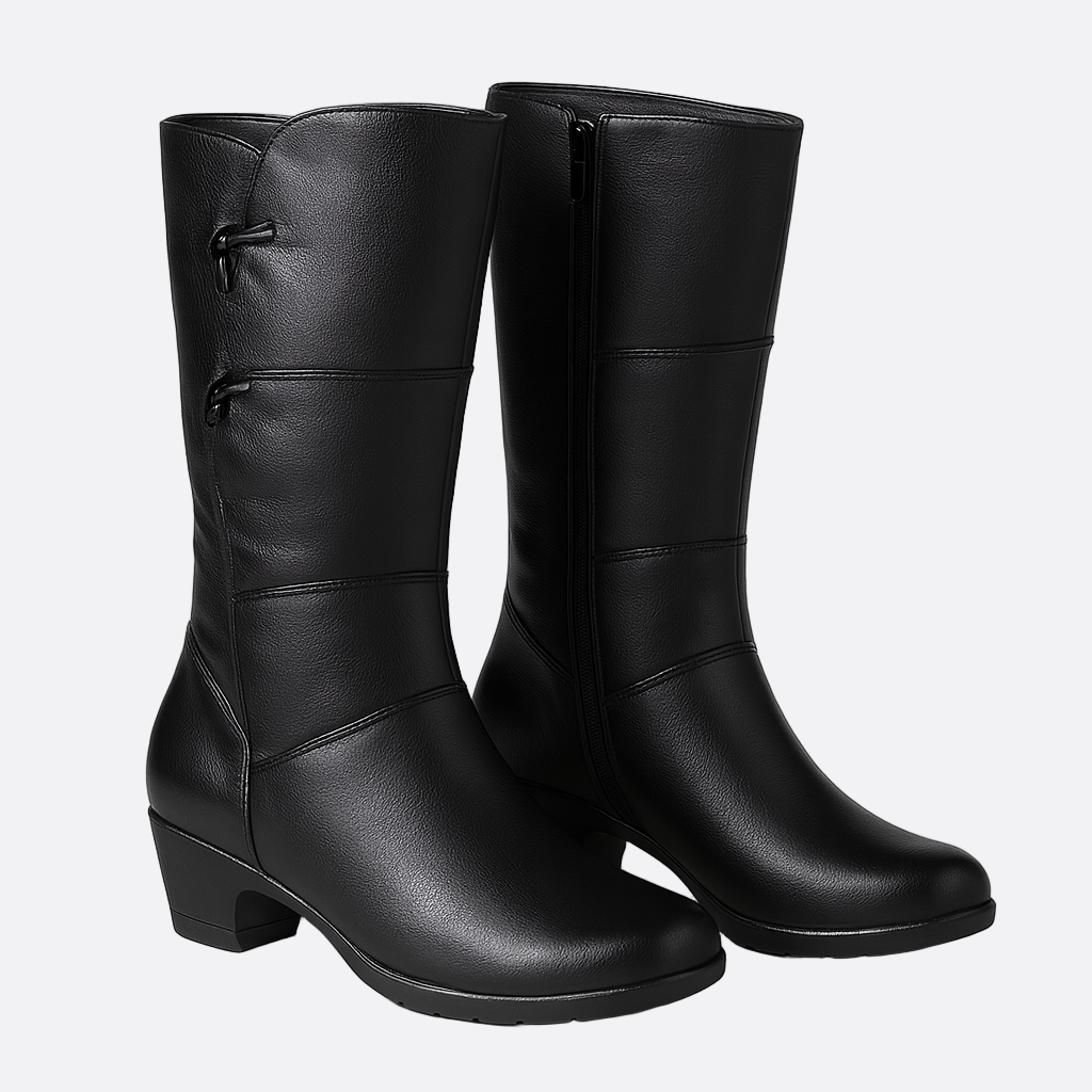 Damen - Schwarze Winterstiefel - Rutschfesten Sohle - Warm & Gemütlich - Perfekt für kalte Tage