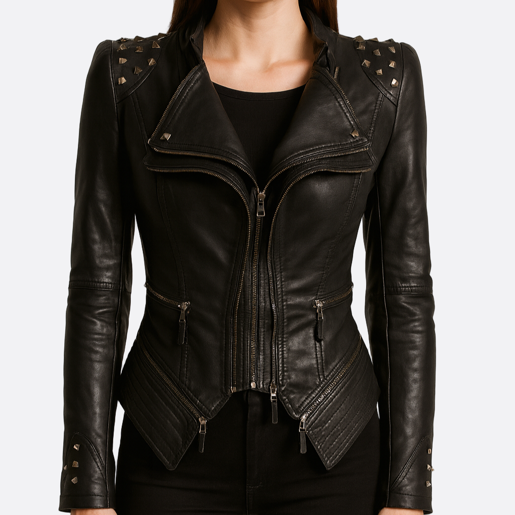 Damen - Slim Fit Bikerjacke - Schwarzes Design - Stylisch und Modern für jeden Anlass