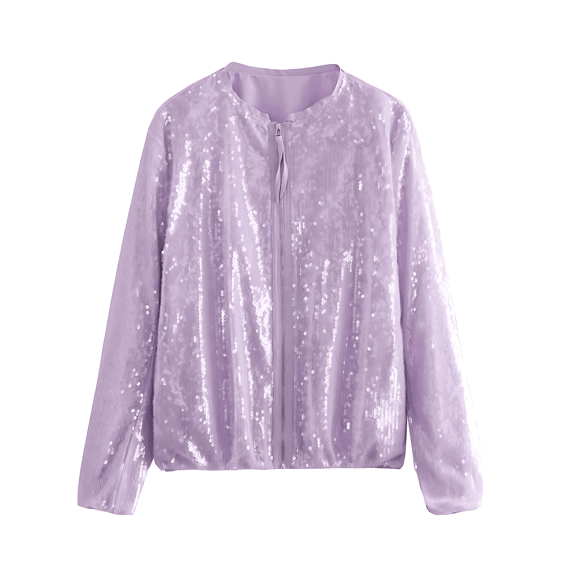 Damen - Stehkragen Pailletten Jacke - Reißverschluss - Glitzernde Eleganz für jeden Anlass
