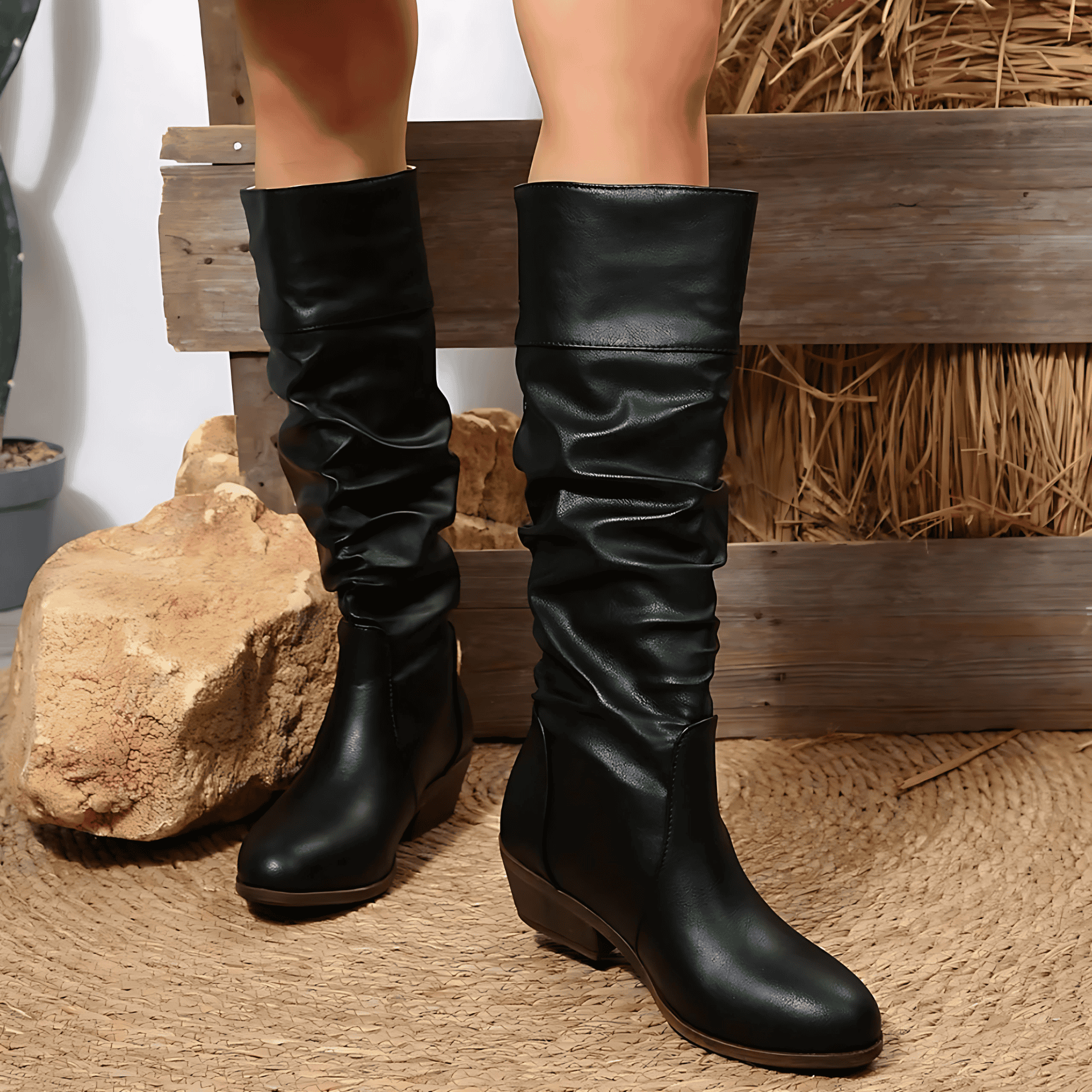 Damen - Stiefel mit Blockabsatz - Keilabsatz - Westlicher Stil