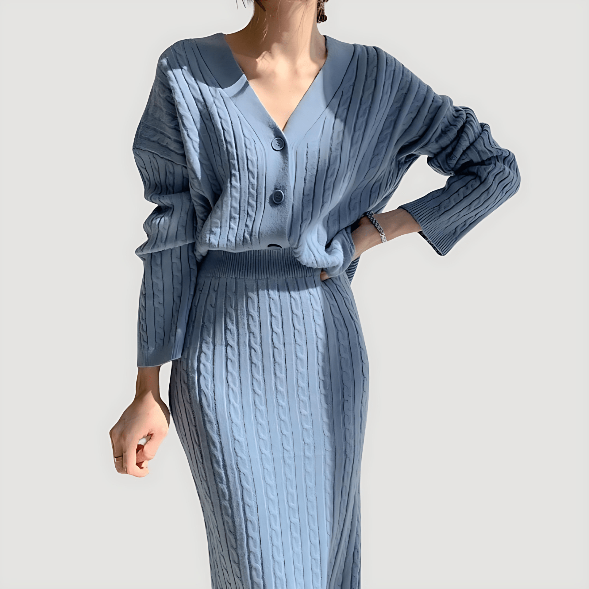 Damen - Strick Kombi Set - Midirock & Strickjacke - Modische Kombination für jeden Anlass