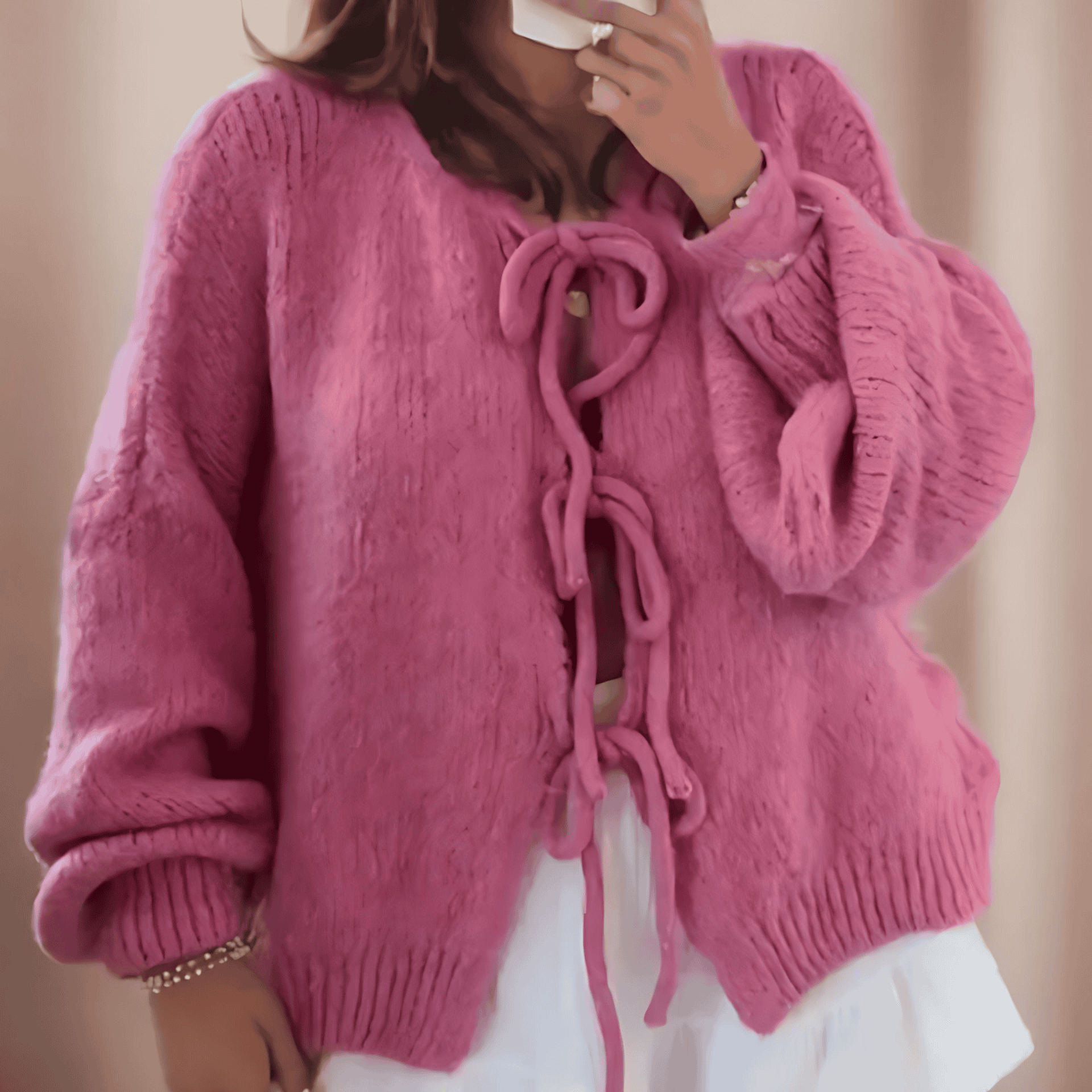 Damen - Strickjacke - Ballonärmeln und Schnürung - Stilvolle Oberbekleidung für jeden Anlass