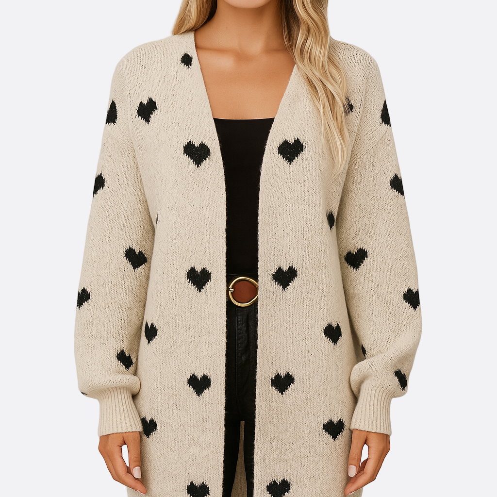 Damen - Strickjacke - Herzmuster - Langarm Stil - Modische und gemütliche Oberbekleidung
