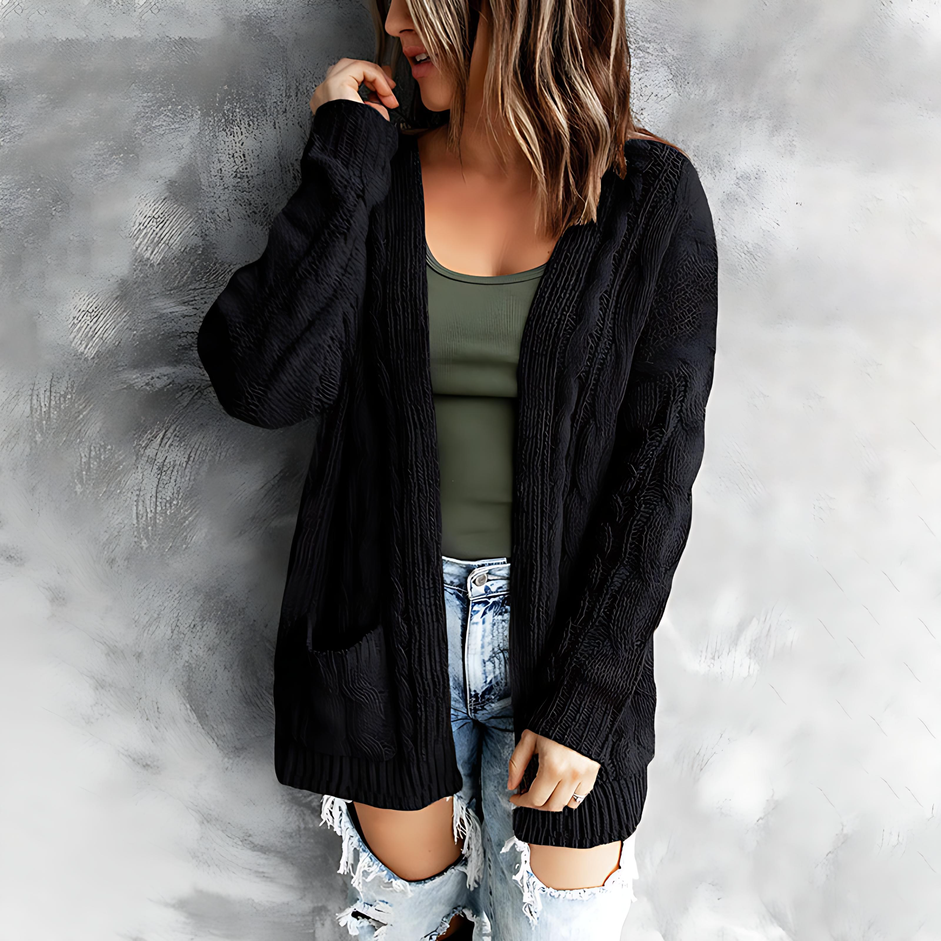 Damen - Strickjacke - Zopfmuster - Bequemer Lässige Passform - Ideale Freizeitmode