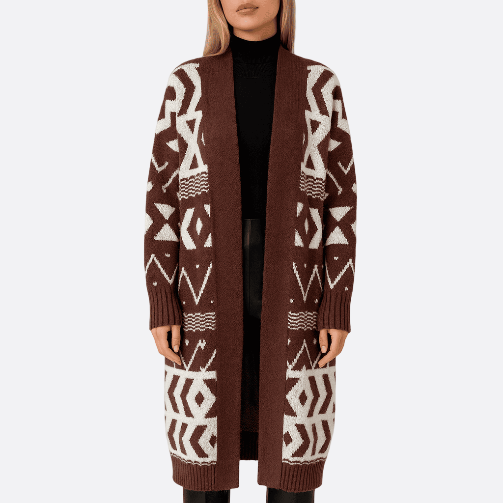 Damen - Strickjacke mit Grobstrickmuster - Wollmischung - Stilvolles Grafikdesign - Perfekt für jeden Anlass