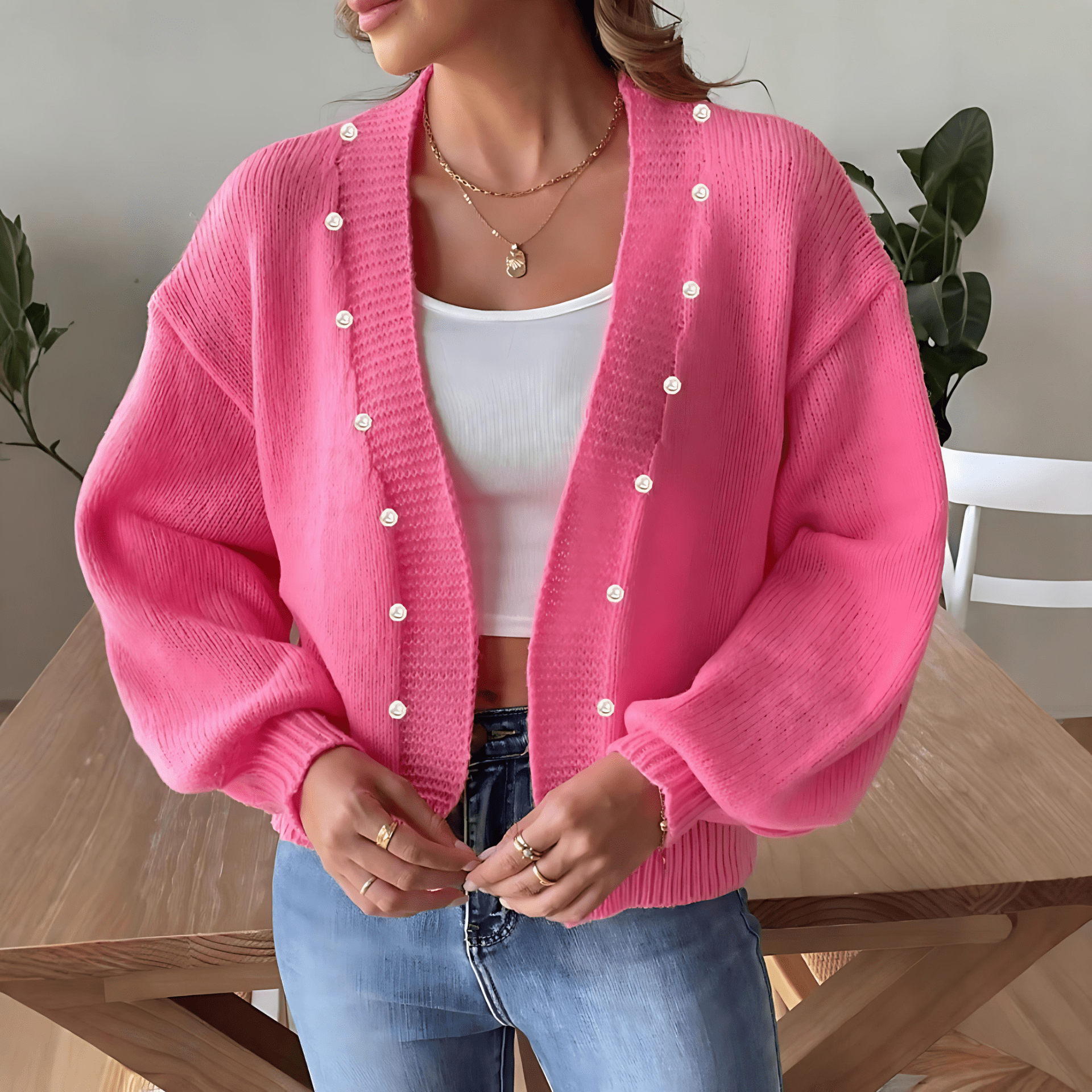 Damen - Strickjacke mit Perlmuttknöpfen - Weit geschnitten - Bequeme und stilvolle Cardigan für jeden Anlass