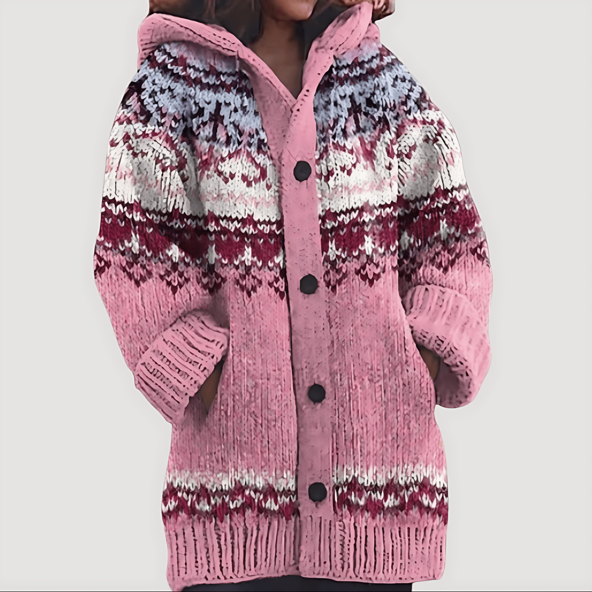 Damen - Strickjacke mit grobem Strickmuster – Fair Isle Stil - Stylisch und Warm für die kalte Jahreszeit