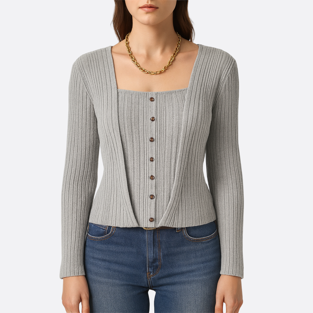 Damen - Strickjacke mit tiefem V-Ausschnitt - Elastischem Stoff - Knopfleiste - Bequemer und stilvoller Look