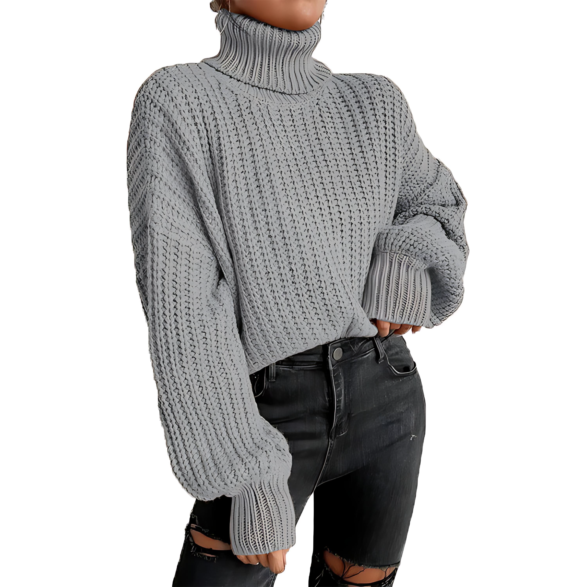 Damen - Strickpullover - Hoher Kragen - Bequem und stilvoll - Lässiger Pullover für jede Gelegenheit