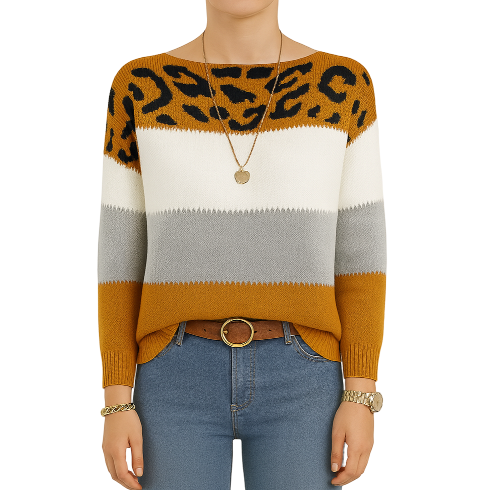 Damen - Strickpullover - Lockerer Passform - Tierprint - Bequemer und stylischer Look für jeden Anlass