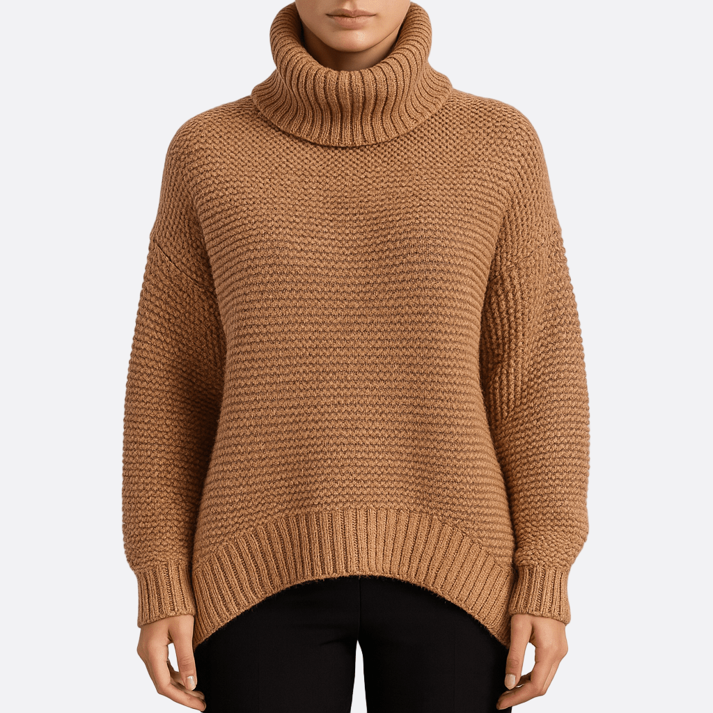 Damen - Strickpullover - Übergroßer - Hoher Ausschnitt & Rippstrick - Stilvoll & Bequem
