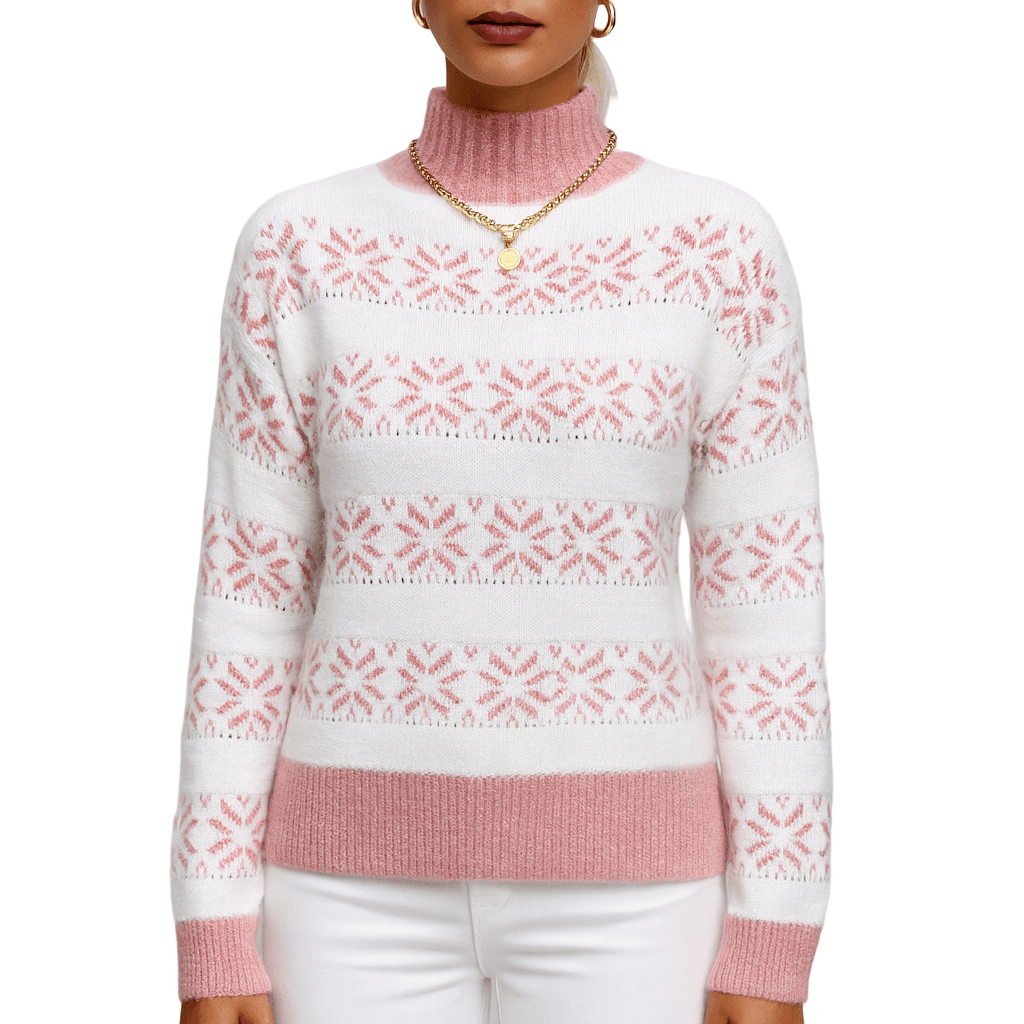 Damen - Strickpullover - Wollmischung - Schneeflockenmuster - Bequem und stilvoll für kalte Tage