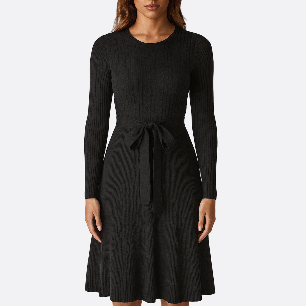 Damen - Strickpullover Kleid - Puffärmeln - Bequemes und stilvolles Design für jeden Anlass