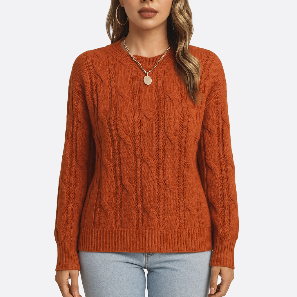 Damen - Strukturierter Strickpullover - Baumwollmischung - Zopfmuster - Bequemer, stilvoller Look für jeden Anlass