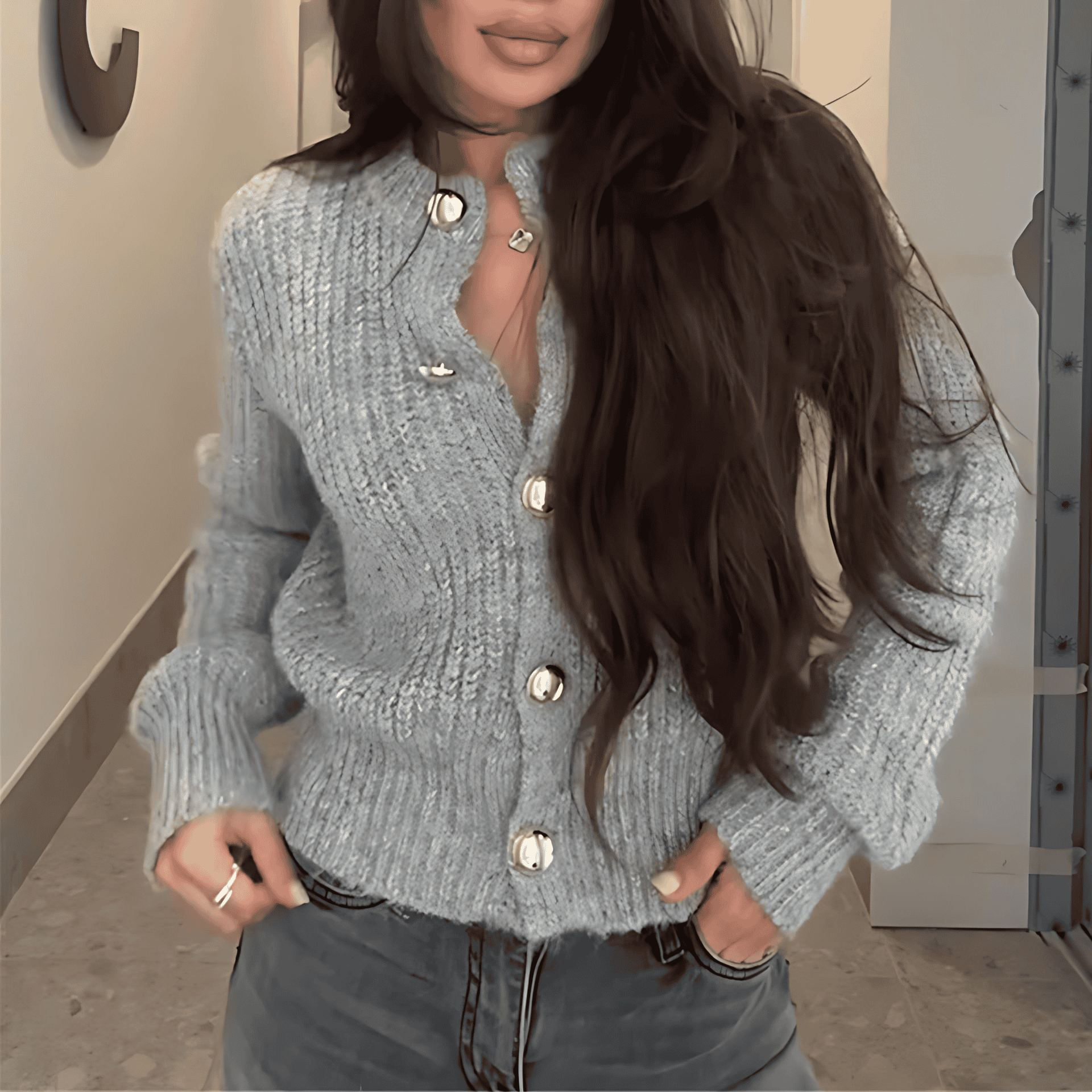 Damen - Stylische Strickjacke - Knopfdetails - Bequem und Modisch - Perfekt für jeden Anlass