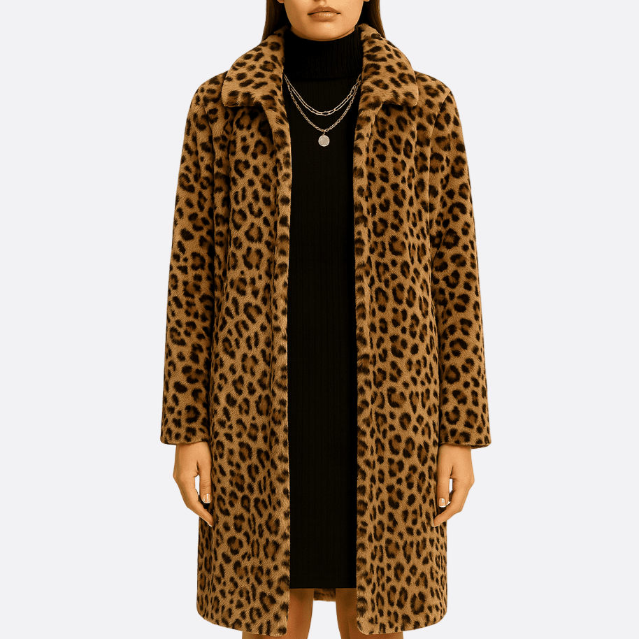 Damen - Stylischer Mantel - Leopard Kunstpelz - Gemütlich, Weich & Trendy - Perfekt für jede Gelegenheit