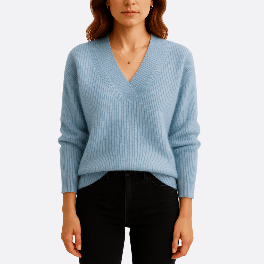 Damen - Sweatshirt - Weiche gerippte Textur - Langem V-Ausschnitt - Stilvoll und bequem