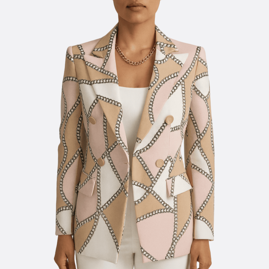 Damen - Taillierter Blazer - Weichen Materialmischung - Zweireihiger Schnitt - Bedruckte Styles für einen modernen Look