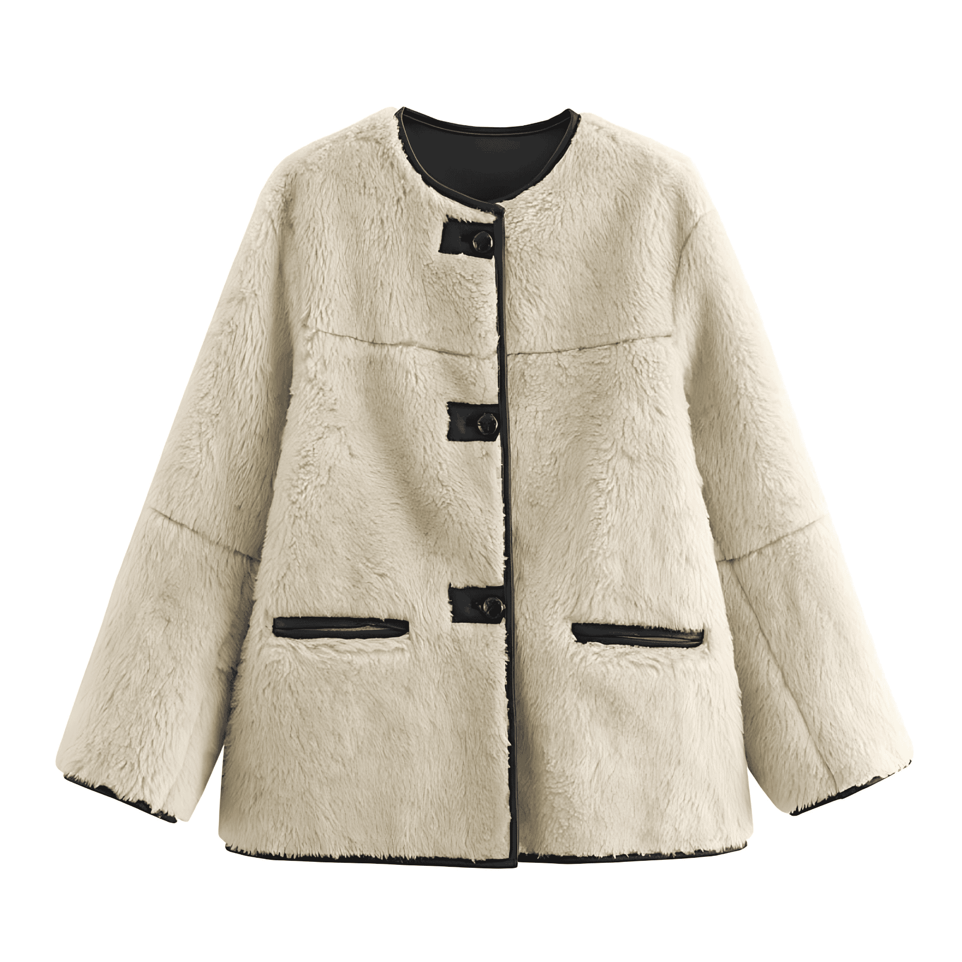 Damen - Teddy Jacke - Kontrast Taschen - Weicher Stoff - Trendiger Look für kalte Tage