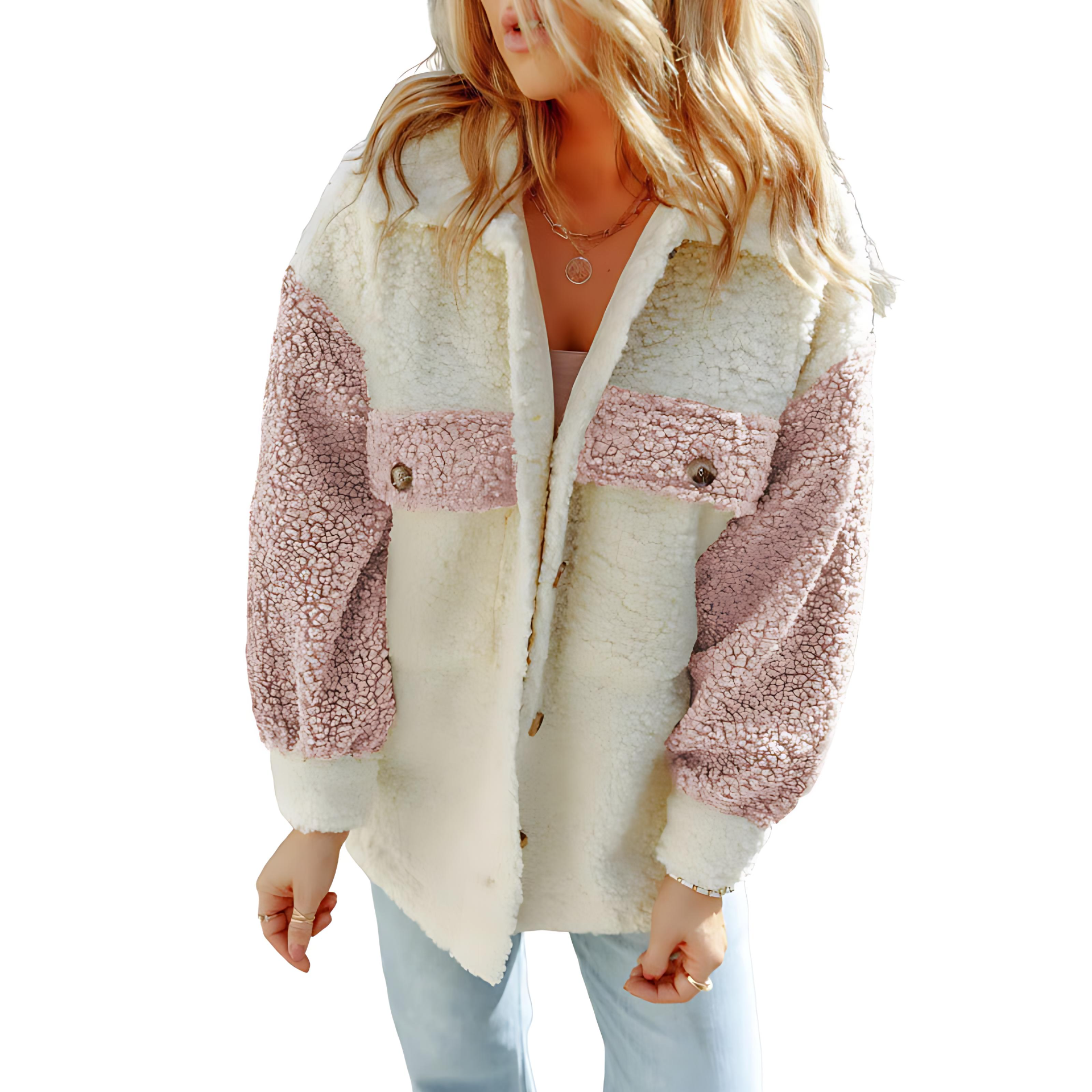 Damen - Teddyjacke - Kontrastfarbenen Ärmeln - Kuscheliger Stil für warme Tage