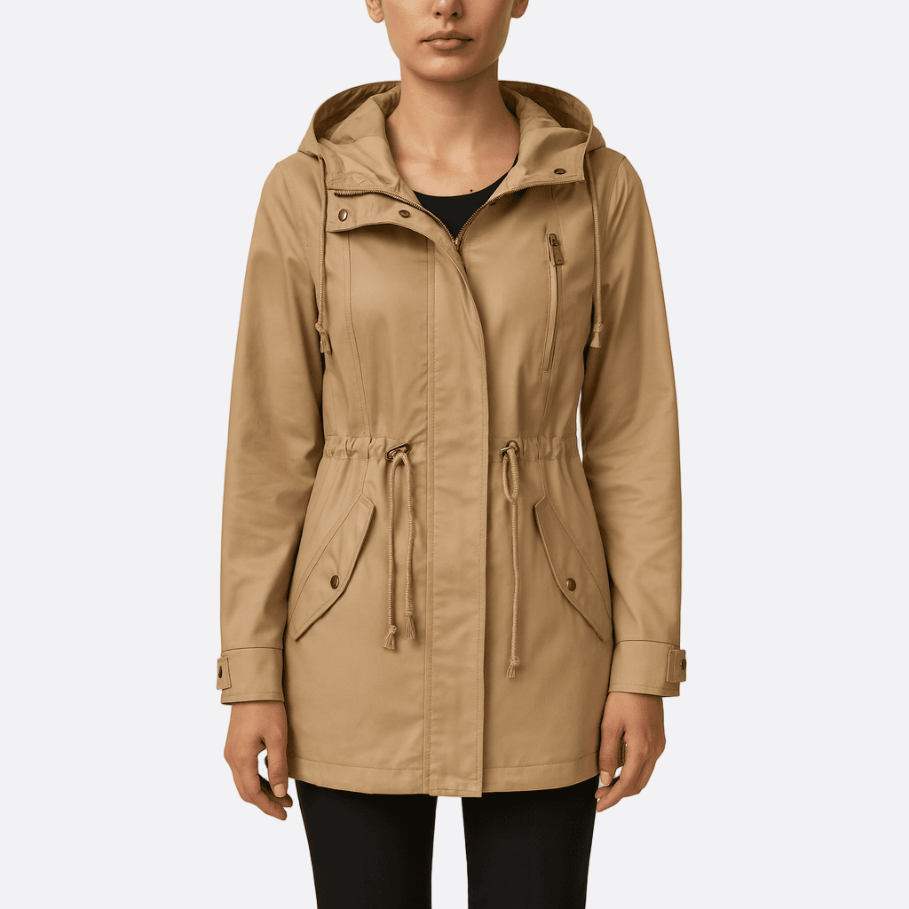 Damen - Trenchcoat - Wasserdichter - Kapuze und langen Ärmeln - Stilvoll und Funktional für jedes Wetter