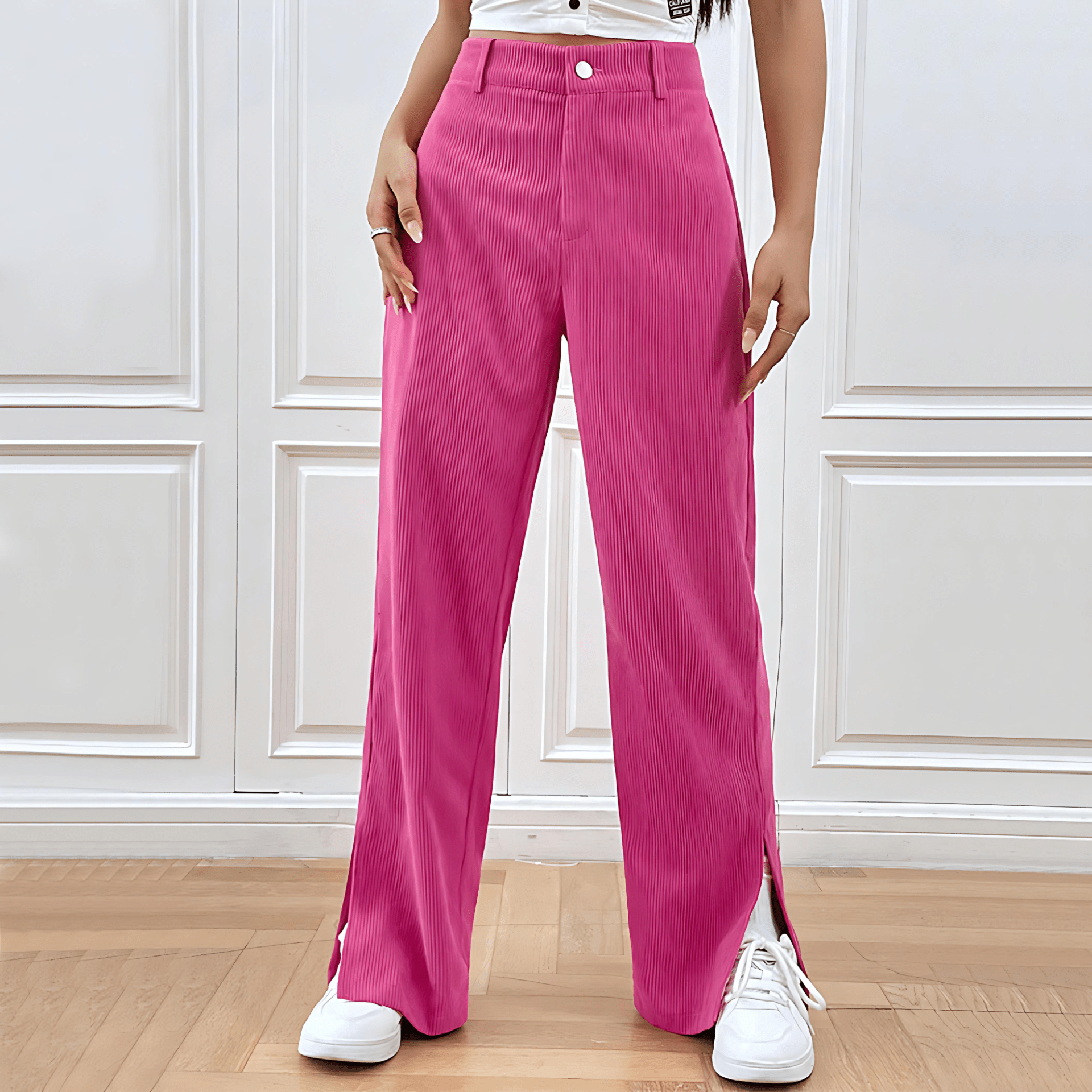 Damen - Trendige Cordhose - Weitem Bein - Bequemes Material - Modische Freizeithose